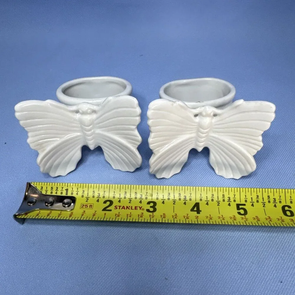 Vintage Ceramic Fitz and Floyd Napkin Rings White Butterfly Set of 2 Japan
